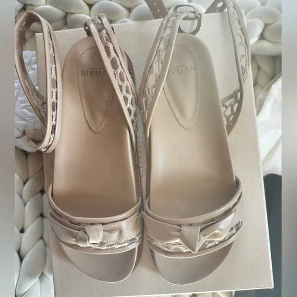 ALEXANDRE BIRMAN Clarita bow-detailed lace-trimmed leather sandals Beige  37.5 - Picture 7 of 10